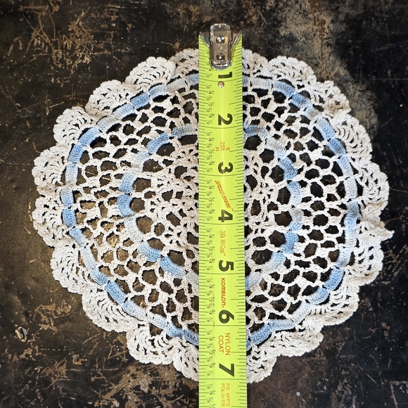Vintage Blue & White Crocheted Doily | Handmade Cottagecore Lace Table Mat 6" - Picture 2 of 7